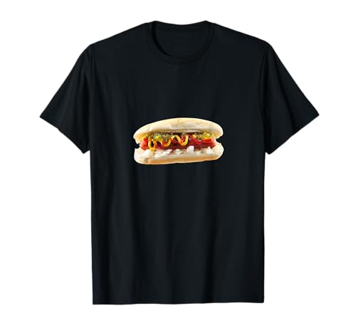 Hot Dog Classico con Ketchup, Senape, Salsa e cipolle Maglietta