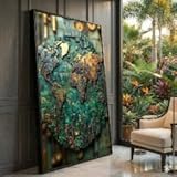 XBTYKPB Lienzo con mapa del mundo industrial vintage, arte mural metálico 3D, decoración de geografía global, pintura estilo steampunk, decoración del hogar (80 x 140 cm/marco interior)