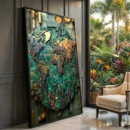 Carte du monde vintage industrielle sur toile 80x140 cm pour salon