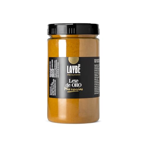 LAYBÉ - Leche de Oro, Golden Milk, Cúrcuma Late, Selección de Especias, Ideal para Repostería, Te, Café y Otros - Doble Dosificador y Cierre Hermético - Bote Hostelería 400g
