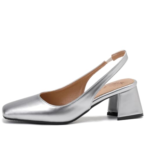 Women's Slingback Block Low Heels Pumps Closed Square Toe Slip On Chunky Heel Work Party Wedding Office Dress Shoes Comfortable Elegant