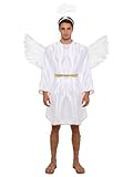 LumiJour Disfraz de ángel adulto para hombre traje de ángel con alas conjunto de accesorios para la cabeza con tocado y alas rave blanco XL