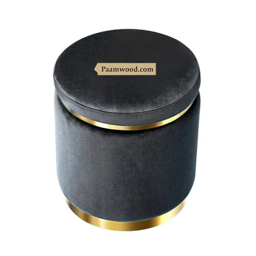 Image of Paamwood Velvet Sitting Stool - Luxurious Ottoman Footrest for Bedroom & Living Room, Wooden Sofa Side Stool, Makeup Chair, Pouf for Home & Office Decoration (Black of 6)