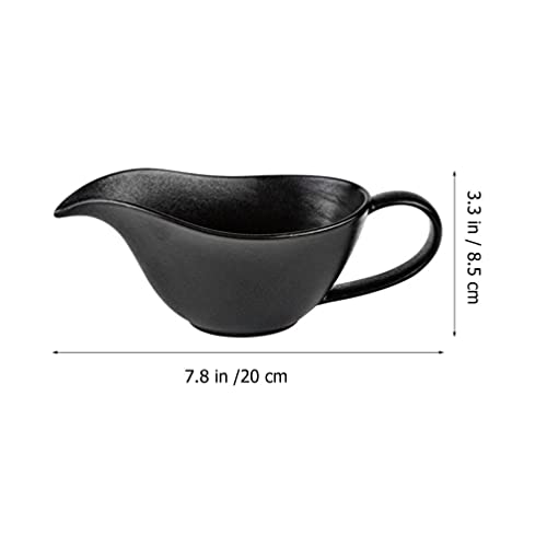 Hemoton Gravy Boat, Ceramic Sauce Jug with Smooth Handle and Lip Spout, Serving Salad Dressing Broth Ketchup Black-Pepper - Image 4