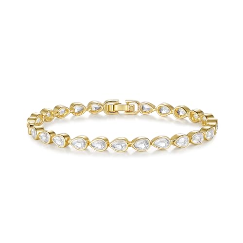 Crysdue 4MM Cubic Zirconia Bezel Teardrop Classic Tennis Bracelet Clear