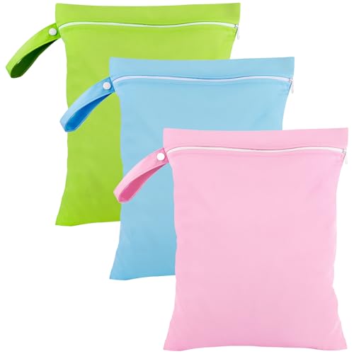 3 Stück Nassbeutel,40 x 30 cmWetbag wasserdichte Wet Bag mit Reißverschluss Wiederverwendbarer Reise Nasssack mit Klein Nasstasche Schwimmen für Badeanzüge/Strandtücher/Windeln (Rosa+Blau+Grün)