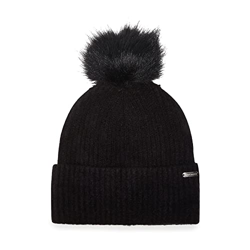 Steve Madden Women's Space Dye Beanie With Faux Fur Pom (Black) #TOP24