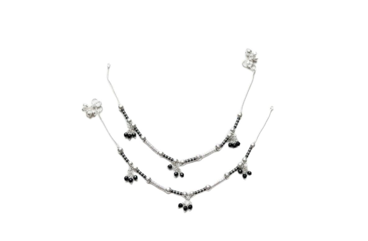 Charm Dangle Black Beaded Anklet-image-25