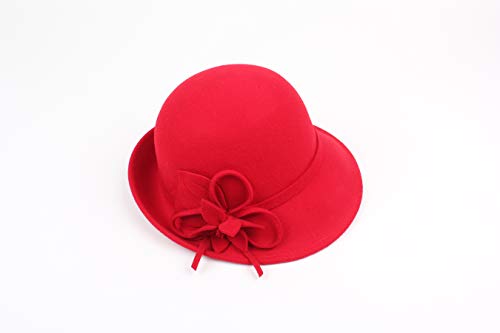 Fancyland-Women-100-Wool-Bucket-Chapeau-Melon-Cloche-Bowler-with-BowFlower-Accent