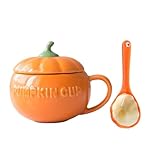 Kichvoe Taza para Beber en Casa Diseño de Calabaza y Cuchara Pequeña, Taza de Cerámica Tapa para Desayuno y Café