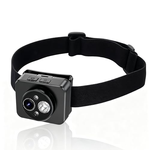 Mini Head Mounted Action Camera with Light, 2MP 1080P 45° Adjustable Headlamp Headlight Body Camera, Gesture Control Light Wearable Camcorder