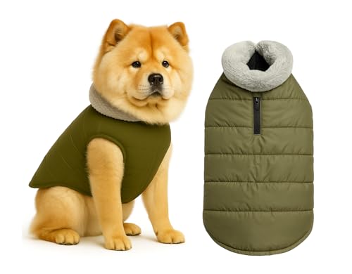 Image of The Pets Company Dog Winter Coat Jacket, Windproof, Waterproof, Light Weight, Washable, Ultra Warm Thick Fleece Lined Dog Vest for Cold Weather Protection, (Military Green, Large - 24 Inch)