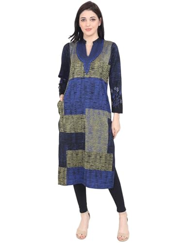 Image of Rosary Women's Winter Woolen Kurti Jacquard Straight Fit Ethnic Wear with 2 Side Pockets