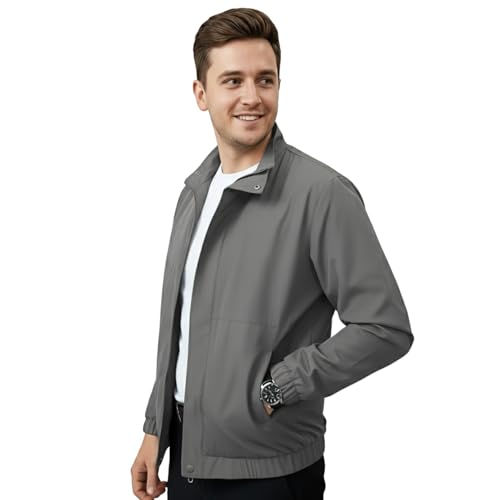 Image of GYMIFIC Solid jackets for men stylish latest Regular Fit Full Sleeves Zipped Closure 2 Pockets, Made of Durable Polyester, Suitable for Gym, Sports, Travel (Black)