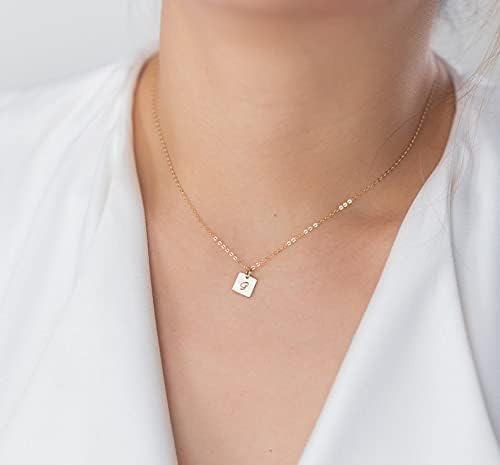 HotMixCold Tiny Square Tag Initial Necklace, Personalized Small Letter Necklace, Monogram Square Shaped Necklace - Image 5