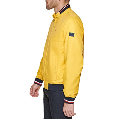 Tommy Hilfiger Men's Lightweight Varsity Rib Knit Bomber Jacket, Yellow Poly, Xx-Large #TOP2
