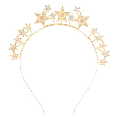 YAZWUR 1 peça diadema de estrela, acessórios para o cabelo com strass e estrelas, estrela diadema dourada, para festas de ano novo, Natal, carnaval, casamentos