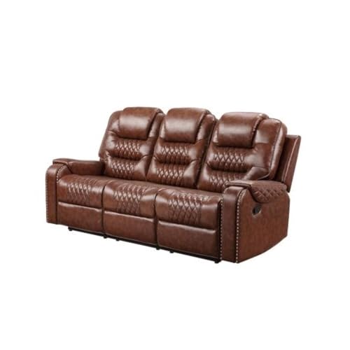 Image of Torque - Mikkel Leatherette Recliner Sofa 3+2 Seater Manual Brown | Adjustable 3 Plus 2 Recliner with Cup Holder Storage for Living Room Bedroom | 1 Year Warranty