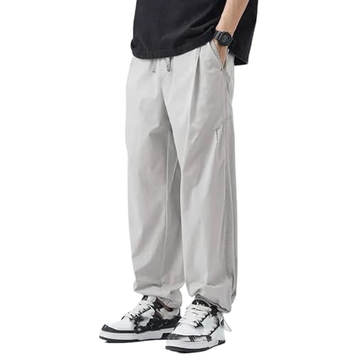 Men's Summer Solid Straight Wide Leg Trousers Male Casual Elastic Waist Pants