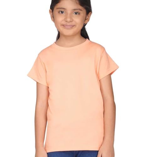 Image of Kids Round Neck Girls Tshirt | Short Sleeves | Natural Organic 100% Cotton Soft Comfortable Fabric | Plain Color Original Branded Half Sleeve | School t-Shirt for Girl Kid | Sleepwear Everyday Casual