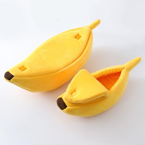 NatureMan Kreative Bananenform, Hunde- und Katzenbett, süßes Bananenbett, warm und weich, Haustier-Katzenbedarf, Kätzchen, Welpenbett (M)