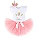 Hifot Bébés Filles 1er Anniversaire Jupe Tutu Fille Licorne 3pcs Barboteuse Bebe Fille ete + Robe Tutu Fille + Bandeau Anniversaire Tenue de Soirée Cérémonie Robe Photographie