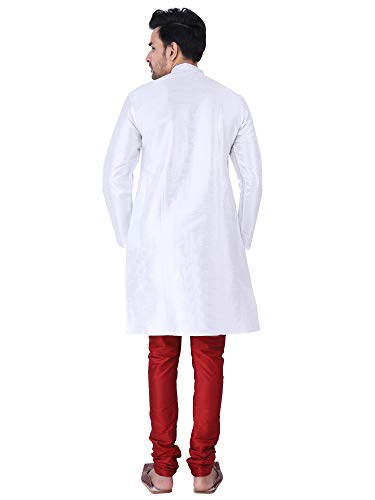 Image of HUZUR Men's Silk Solid Straight Long Kurta Pyjama Set| Ethnic Wear