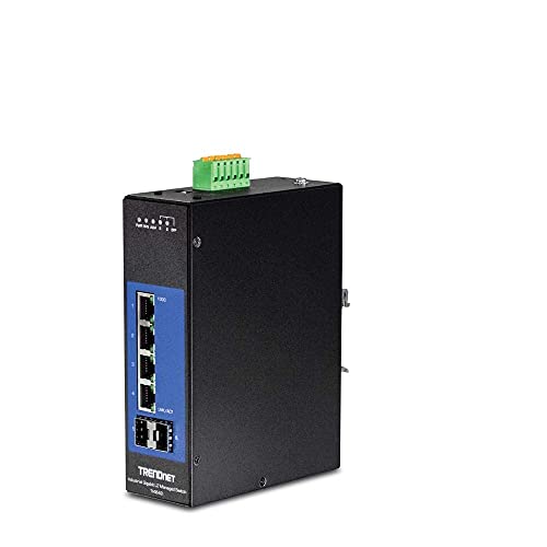 TRENDnet, 6-Port Industrial Gigabit L2 Managed DIN-Rail Switch, 4 X Gigabit Ports, 2 X SFP Slots, DIN-Rail Mount, IP30, Vlan, Qos, Lacp, STP/Rstp, Bandwidth Management, TI-G642i (Renewed)