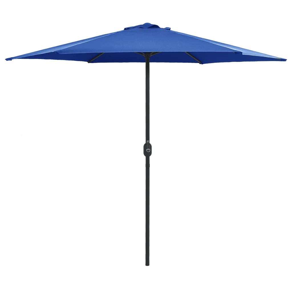 Parasol przeciwsłoneczny z aluminiowym masztem 270 x 246 cm, lazurowy niebieski i pokrycie parasola, 6 mocnych podpórek zapewniających stabilność, mechanizm korbowy do łatwego otwierania i