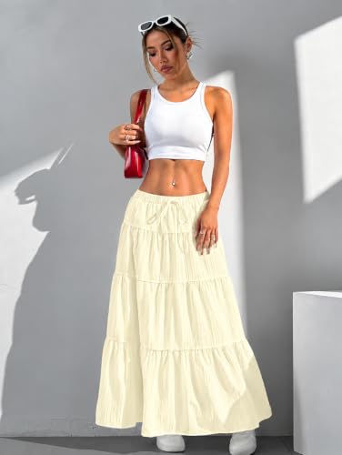Image of Jawdrobe Women's Georgette Ruffle Hem Long Flared Skirt Lightweight Soft Fabric| High-Waisted Ruffled Maxi Plain and Pleated Skirt