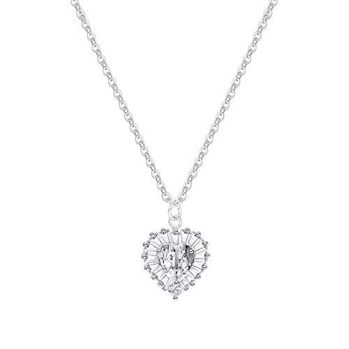 Temaiko Women Fashion Cubic Zirconia Heart Shaped Pendant Necklace Clavicle Chain Gift，Silver #TOP5