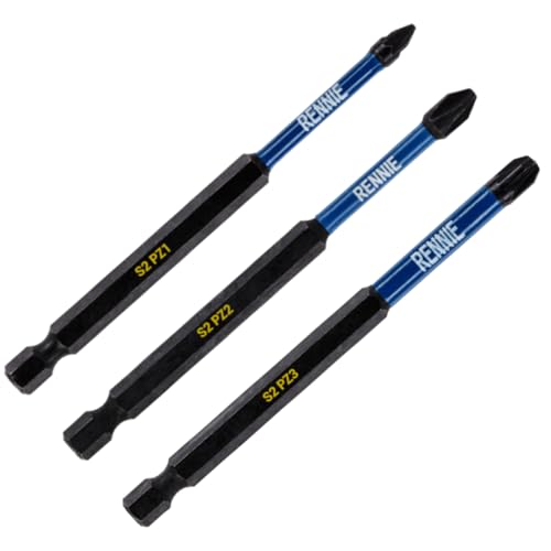 3 Pack x 90mm Long PZ1 PZ2 PZ3 Impact Screwdriver Driver Bits Set. Heavy Duty PoziDriv POZI NO.1 No.2 No.3 Magnetic Screwdriver Bit Set. Pozi Impact Driver Bits Pozidrive Screw Accessories