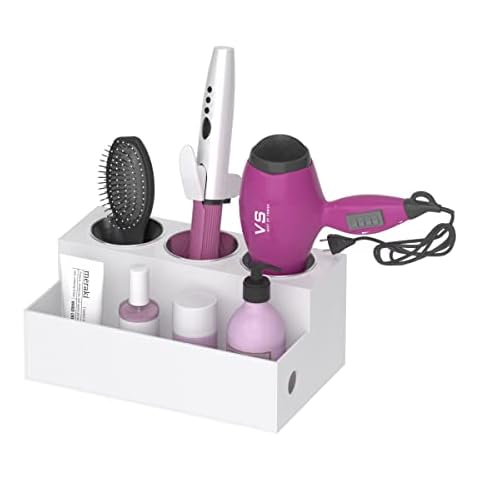 AITEE Hair Tool Organiser and Storage White, Acrylic Hair Dryer Holder,No Drilling and Free Standing,Acrylic Material with 3 Metal Cups, Great for Bathroom/Vanity Countertop Cover