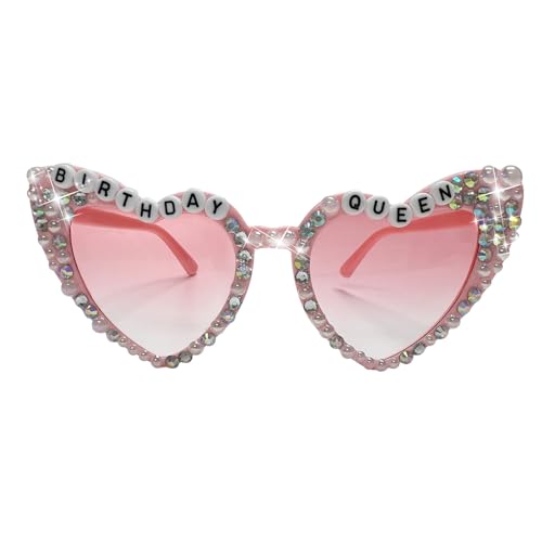 ZEBSF Happy Birthday Girl Sunglasses for Women and Girls, Square Cute Pink Party Glasses for Birthday Gift Accessories