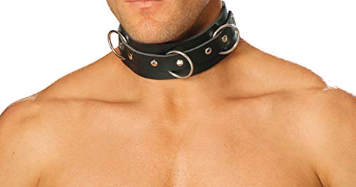 Men's O-Ring Nail Heads Detail Leather Collar