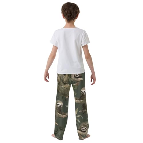 ZZXXB Retro Sloth Boys Long Pants Soft Trousers Elastic Waist Kids Lounge Bottoms with Pockets S-XL3