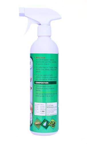 Image of MEDI SPRAY- Clove Based medicine to control and prevent garden insects like mealy bugs, thrips, mites and whilte flies. Excellent mealy bug buster (500 ml, Liquid spray)