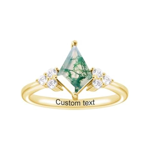 Shineyou Custom Natural Moss Agate Ring Personalized Green Gemstone Ring Promise Ring for Her Engagement Ring Wedding Band Cover