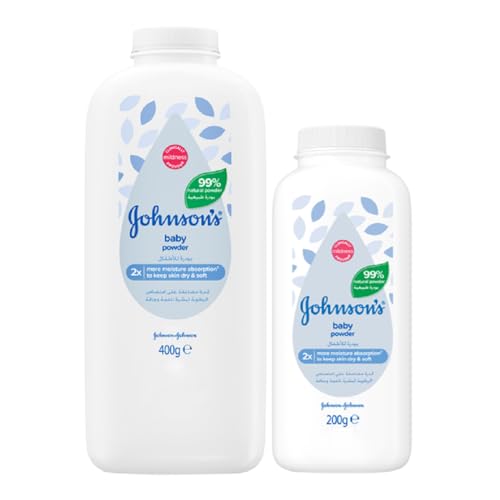 Johnsons Baby Powder 99% Plant-Based Cornstarch Formula Talc-Free Moisture-Absorbing & Skin-Protecting Classic Baby Fragrance Dermatologist-Tested 400g + 200g