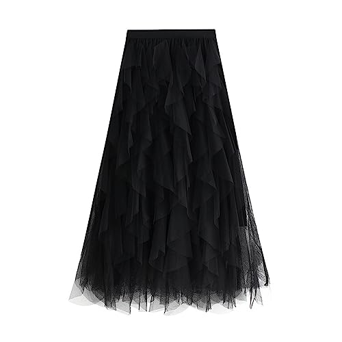Jupe midi en tulle taille haute élastique jupe de ballet asymétrique superposition maille