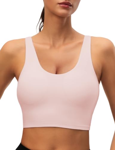 Padded High Impact Sports Bra Women Longline Workout Crop Tank Tops Pink - image 1