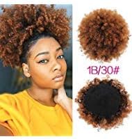 LEOSA High Puff Afro Ponytail Drawstring Short Afro Kinky Curly Pony Tail Clip in on Synthetic Curly Hair Bun Made of Kanekalon Fiber Puff Ponytail Wrap Updo Hair Extensions with Clips (T1B/30)