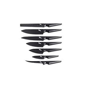 Edge of Belgravia GALATINE’s Professional Chef Knives Set With Erogonomic Grip For Kitchen & Dining,Thick Blade,Stainless Steel (7pcs,Black)
