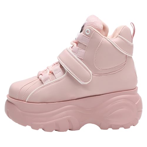 Image of ANUFER Women's Goth Punk High /Low Top Platform Chunky Sneakers Lace Up Wedgel Heel Dad Shoes