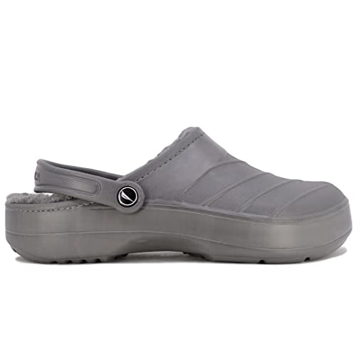 Nautica Men's Clogs -Warm Sandal - Fuzzy Slippers Slip-On With Adjustable Back Strap With Faux Fur - Classic Lined Clog Sports Winter Shoe-River Coast Cozy-Grey Size-9 #TOP2