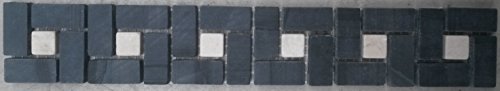 B520 Mosaic Natural Stone Border 5 x 30 cm Black Cream Tile Skirting Board