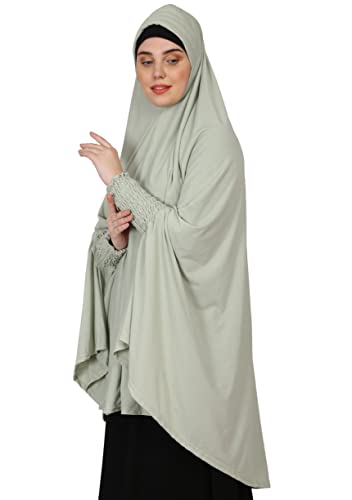 Image of NAZNEEN Women's Full Coverage Khimar Hijab with Sleeves and Under Cap |Solid Pattern Cotton Set for Hajj, Umrah, and Prayer| Comfortable One-Size Head CoveR