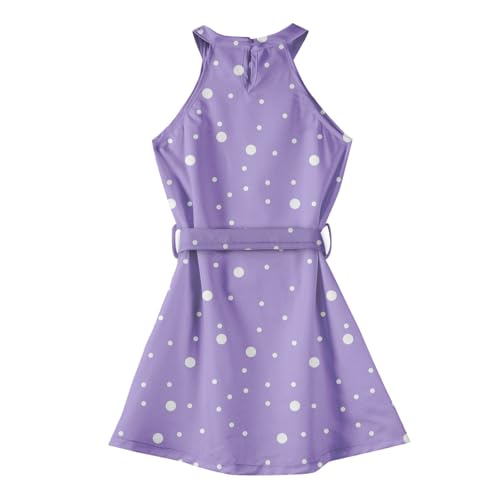 Girls' Sleeveless Polka Dot Dress with Belt Summer Casual A-Line Sundress for Kids3