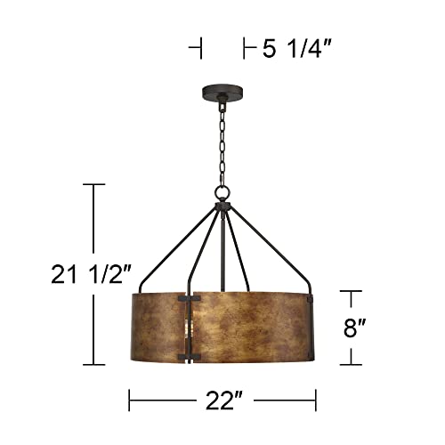 Possini Euro Design Pendant Light Fixture - 4 Light, Bronze Drum Shade, Rustic Industrial Pendant Light for Kitchen Islands, Living Rooms, Foyers, and Bedrooms - 22" Wide, 21 1/2" High