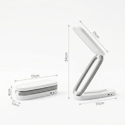 Image of LED Desk Lamp Rechargeable, Foldable & Portable Table Lamp for Study, Office & Home, 3 Brightness Levels with Touch Control, Wireless Battery Operated Reading Light, Eye-Caring LED Desk (White-Grey)